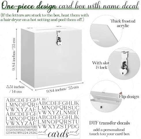 Novabright 10" Wedding Acrylic Card Box, White, Elegant Style - Image 2