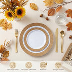 I00000 102 Pcs Wood Grain Brown Plastic Plates, Premium Disposable Plates - Image 5