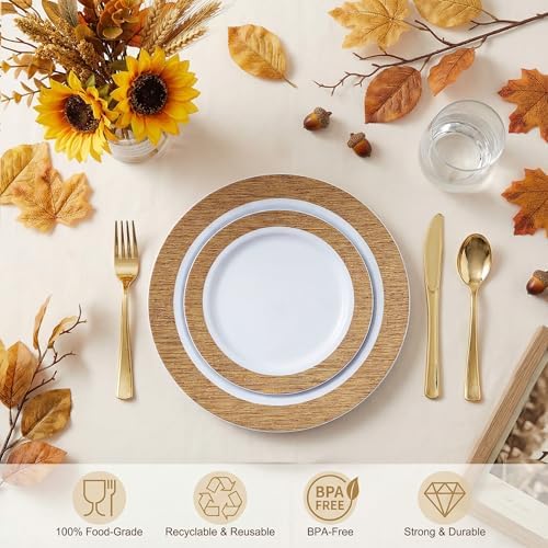 I00000 102 Pcs Wood Grain Brown Plastic Plates, Premium Disposable Plates - Image 5