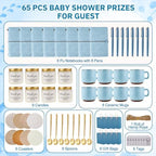 Baby Shower Prizes for Game Winners Baby Shower Games Prizes Ceramic Mugs with Metal Spoons Woven Coasters Notebooks Scented Candles Gift Bags Wedding Bridal Shower Favors for Guests (8, Blue) - Image 4
