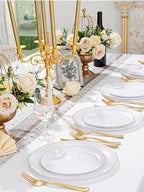 WDF 150Pcs White and Gold Plastic Plates - Gold Plates Disposable-25 Guest Disposable Dinnerware Include 25 Dinner Plate 25 Dessert Plate 25 Cutlery 25 9oz Cups for Wedding/Birthday/Thanksgiving - Image 4