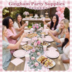 Funnymoom 250 Pcs Pink Gingham Paper Plates and Napkins Party Supplies - Image 4