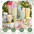 Nuogo 400pcs/100set 16 oz Floral Disposable Coffee Cups with Lids Sleeves Straws Napkins, Spring/Summer Party Tea Wedding Baby Shower Bulk Paper Cups for Hot Cold Drinks - Image 4