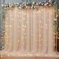 10x10ft Champagne Tulle Backdrop Curtain with Lights String for Parites, Sheer Backdrop Curtains for Wedding Baby Shower Birthday Party Photo Shoot Decorations by Partisky