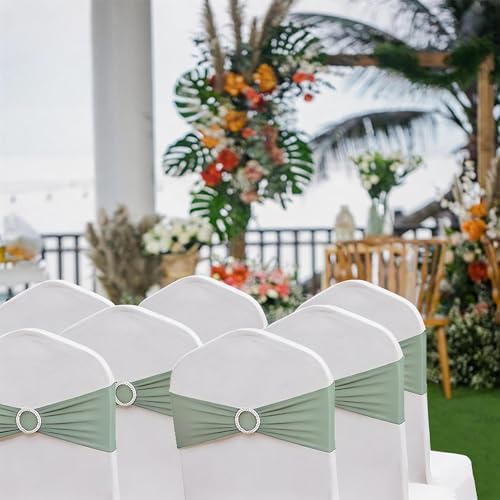 Spandex Sage Green Chair Sashes 100 Pack Wedding Chair Bows Bands Buckles - Image 5
