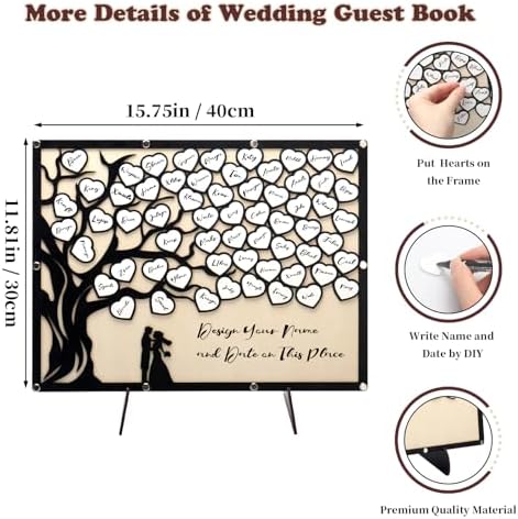 Wedding Guest Book Alternative, Guest Book Signs with Wooden Hearts Guest Book Wedding Reception for Wedding Anniversary Birthday Party Baby Shower (Black) - Image 3