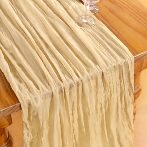 DeZerlor Champagne Cheesecloth Table Runners 4 Pack Summer Boho Runners - Image 4