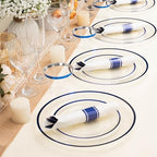 BESTSTAR 700PCS Clear and Blue Disposable Plastic Plates Set for 100 Guests - Image 6