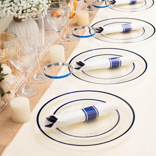 BESTSTAR 700PCS Clear and Blue Disposable Plastic Plates Set for 100 Guests - Image 6