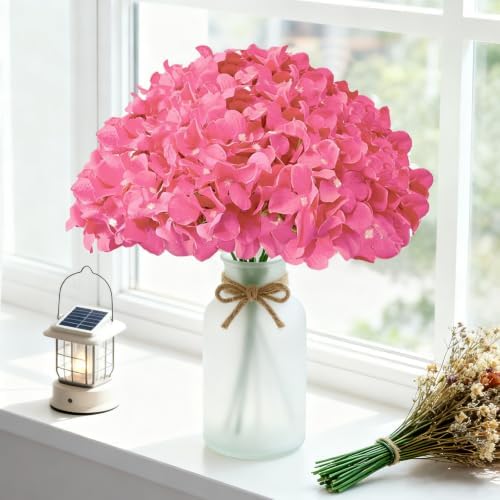 100 Pcs Fuchsia Hydrangea Artificial Flowers Bulk, Fake Silk Hydrangea Flowers Heads with Stems for Wedding Decorations Garden Party Baby Shower Porch Home Decor Table Centerpieces - Image 2