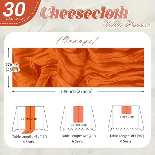 30 Pack Orange Cheesecloth Table Runner 17 x 108 inch Cheese Cloth Table Runners 9ft Orange Table Runner Rustic Romantic Sheer Gauze Runner for Wedding Party Baby Shower Table Decoration - Image 2