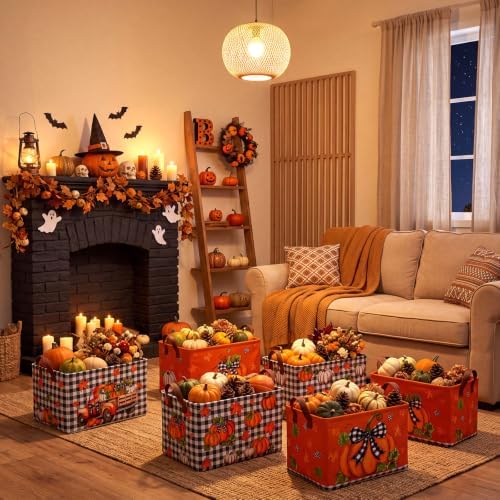 CHENGU 6 Pack Fall Storage Bins Collapsible Autumn Pumpkin Baskets for Home - Image 4