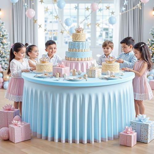 Baby Blue Tulle Tablecloths 60 Inch Spandex Table Cloths for Round Tables - Image 4
