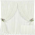 4 Panels Ivory Backdrop Curtain for Wedding Parties Wrinkle Free Ivory Photo Curtains Backdrop Drapes Fabric Decoration for Baby Shower Photoshoot 20ft(W) x 10ft(H) by Tao-GePartyDecorations