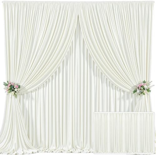 4 Panels Ivory Backdrop Curtain for Wedding Parties Wrinkle Free Ivory Photo Curtains Backdrop Drapes Fabric Decoration for Baby Shower Photoshoot 20ft(W) x 10ft(H) by Tao-GePartyDecorations