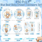 450 Pcs Tableware Set, Serve 50, Blue, Bear Baby Shower - Image 2