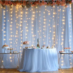 10x10ft Baby Blue Tulle Backdrop Curtain with Lights String for Parites, Sheer Photo Backdrop Curtain Drapes for Wedding Baby Shower Bridal Shower Birthday Party Photo Shoot Decorations - Image 7
