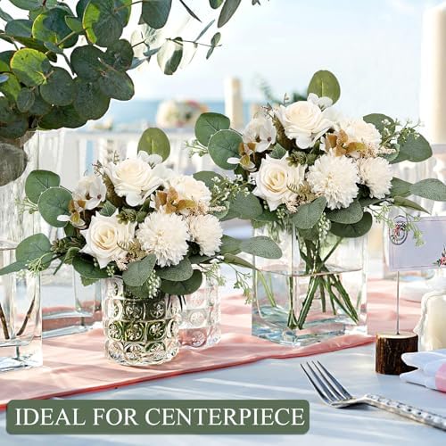 White Peonies Artificial Flowers 12 Bundles Silk Mum Roses - Image 4