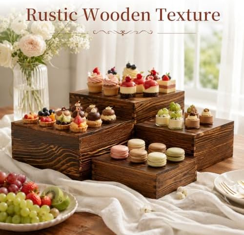 4 Pack Wooden Buffet Risers Cupcake Stand Buffet Display with Mini Signs - Image 6