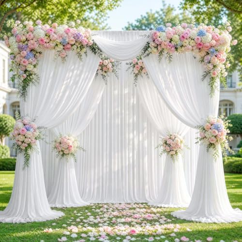 Joydeco 10x10ft White Backdrop Curtain for Parties, Wrinkle Free White Curtains Photo Backdrop for Wedding Decor, Birthday Party Graduation Baby Shower Photography(5ft x 10ft, 2 Panels) - Image 6