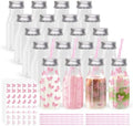 FYSUIMU 24 Pcs Pink Bow Plastic Milk Bottles with Lids Straws and Bowknot Stickers Reusable Drink Containers Beverage Juice Shot Jars for Valentine's Day Birthday Baby Shower Party Favor by FYSUIMU
