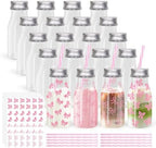 FYSUIMU 24 Pcs Pink Bow Plastic Milk Bottles with Lids Straws and Bowknot Stickers Reusable Drink Containers Beverage Juice Shot Jars for Valentine's Day Birthday Baby Shower Party Favor by FYSUIMU
