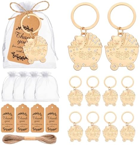 50 Pieces Baby Carriage Shape Keychain for Baby Shower, Bear Keychain Party Favors for Game Prizes,Gift,Decor,Souvenirs to Guests Bulk with Thank You Tags and Gift Bags by YKLIGTNPARTYFAVORS