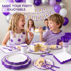 350 Pcs Deep Purple Rim Paper Plates and Napkins Party Supplies - Image 6