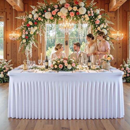 4 Pack White Spandex Tablecloth for 4FT Rectangle Tables, Fitted Stretch Table Cover with Skirt, Wrinkle Free Washable Elastic Table Cloth for 4 Foot Folding Table, Wedding Banquet Baby Shower - Image 6