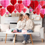 Seajan 60 Pcs Valentine Heart Honeycomb Party Decorations Red Pink White Tissue Paper Heart Shaped Pom Poms Decoration Valentine Hanging Decorations for Birthday Wedding Baby Shower - Image 4
