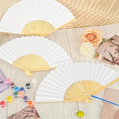 Abanicos De Mano para Fiesta 24PCS White Bamboo Paper Fan - Foldable (Wedding Gift/Party Decor) - Image 4