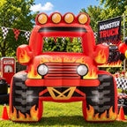 Junkin 6 x 5 FT Monster Truck Inflatable Photo Booth Frame with LED Lights, Giant Racing Truck Photo Prop, Birthday Party Decorations, Baby Shower Decor, Racing Theme Party Supplies(Flame,Red) by Junkin