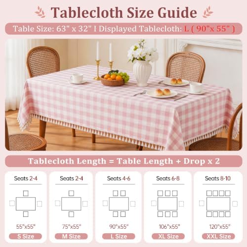 Pink Gingham Tablecloth Rectangle, Cotton Linen Plaid, 55x90 Inch - Image 5