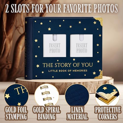 Book Keepsake, Baby Memory Book From Pre-Birth to 5th Year, with 2 Photo Pockets, Milestone Stickers, Hand/Footprint Inkpad, Baby Album and Baby Book for Girls or Boys (Dark Navy) - Image 3