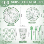 Funnymoom 400 Pcs Sage Green Floral Party Supplies for 50 Guests - Image 2