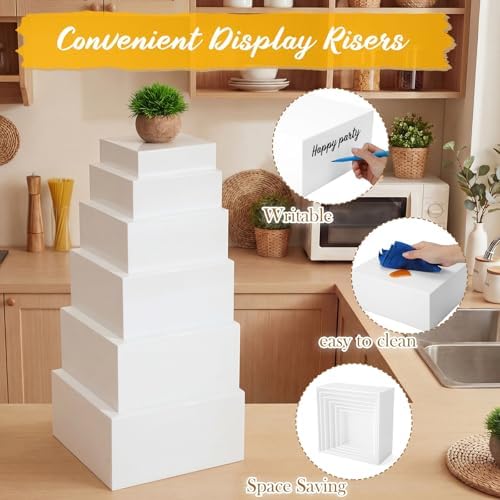 Geelin 6 Pcs Acrylic Risers Cube Stands, White, 7 to 12 Inch, Square - Image 3
