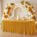 Wish Care Gold Polyester Table Clothes for 4 Foot Rectangle Tables, Wrinkle Free Fitted Table Cover with Pleated Ruffle Table Skirt for Birthday Party Wedding Trade Show Event Display - Image 2