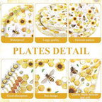 LemonRoad 452 Pcs 50 Guests Bee Paper Plates Cups Napkins Party Supplies Tablecloth Cutlery Straws Disposable Tableware Set for What Will Baby Bee Gender Reveal First Birthday Bridal Shower Decoration - Image 2