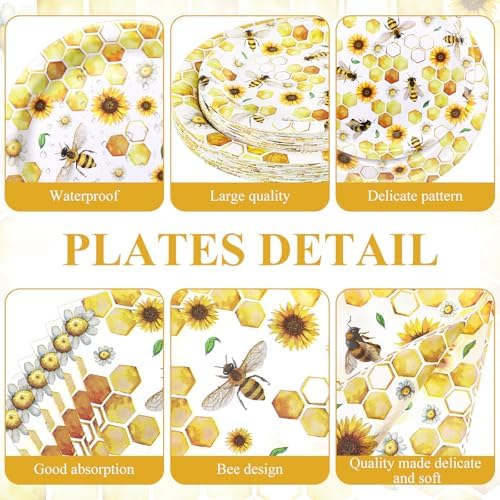 LemonRoad 452 Pcs 50 Guests Bee Paper Plates Cups Napkins Party Supplies Tablecloth Cutlery Straws Disposable Tableware Set for What Will Baby Bee Gender Reveal First Birthday Bridal Shower Decoration - Image 2