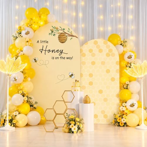 Honey Bee Arch Backdrop Cover Set of 2 BeeTheme Baby Shower Spandex Arch Covers for Gender Reveal Baptism Birthday Party Decoration (Yellow,6FT & 5FT) - Image 5