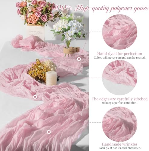 Teruntrue 20 Pack Light Pink Cheesecloth Table Runner 17x108 Inch, Boho Gauze Sheer Fabric Cheese Cloth Table Runners for Wedding Party Bridal Shower Baby Shower Birthday Home Decor Garden Farmhouse - Image 3