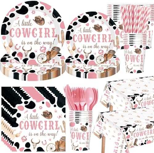 Funnymoom 452 Pcs Pink Cowgirl Baby Shower Party Supplies for 50 Guests by Funnymoom