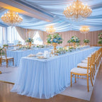 Baby Blue Table Cloth Spandex Table Covers 6ft Fitted Tulle Tablecloth Rectangular Desk Skirt Stretch Light Blue Table Cloths Covers Party Banquet Birthday Baby Shower Wedding Table Cloth, 2 Pack - Image 2