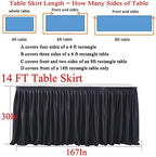 14ft Black Table Skirts for Rectangle Tables Polyester Table Skirt Desk Skirts Ruffle Tablecloth Skirt for Birthday Party Banquet Black Theme Party Wedding Bridal Shower Table Decorations - Image 5