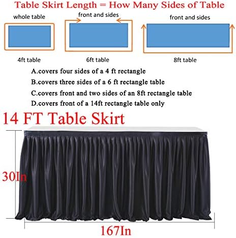 14ft Black Table Skirts for Rectangle Tables Polyester Table Skirt Desk Skirts Ruffle Tablecloth Skirt for Birthday Party Banquet Black Theme Party Wedding Bridal Shower Table Decorations - Image 5