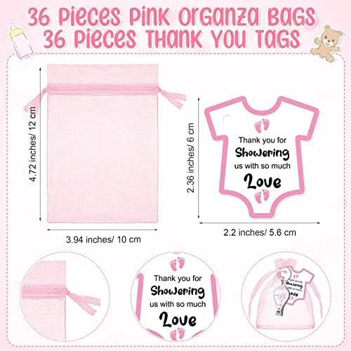 Wesiti 36 Sets Baby Shower Favor for Guests Girl Keychain with Nail Clipper and Bottle Opener Thank You Tag Card Organza Bag - Image 3