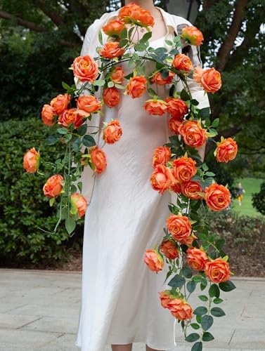 2Pcs 12Ft Bendable Flower Garland Faux Rose Vine for Home Decor,Orange by zhixinyue