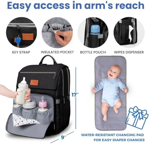 Pillani Baby Diaper Bag Backpack - Baby Bag for Girls & Boys, Large Waterproof Diaper Backpack - Baby Shower Gifts for Boys & Registry Must Haves - Travel Diaper Bags with Changing Pad - Newborn Stuff - Image 5