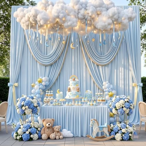 10ft x 10ft Baby Blue Backdrop Curtains for Parties, 2 Panels 5ft x 10ft Wrinkle-Free Light Blue Drapes for Baby Shower Boy Gender Reveal Birthday Kids Party Little Prince Photo Background - Image 7