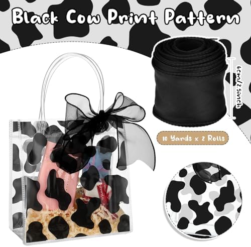 Hosuly 24 Pcs Cow Print Clear Gift Bags with Handle, Transparent PVC Tote - Image 4
